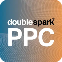 DoubleSpark PPC graphic with branded gradient background and the text “doublespark PPC”