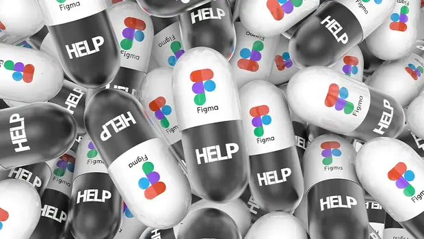 Figma “HELP” capsules symbolising how a website design agency uses Figma for real-time collaboration, clickable prototypes and efficient developer handoff in web design services.