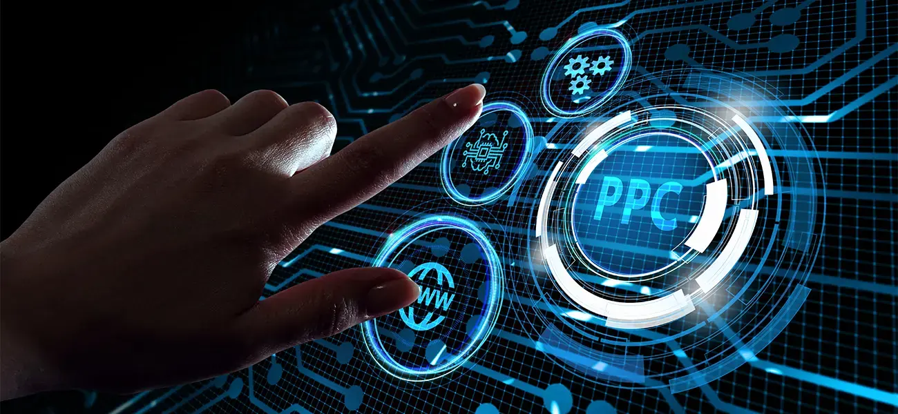 Hand interacting with a digital PPC interface symbolising new experimental tools in Google Ads.