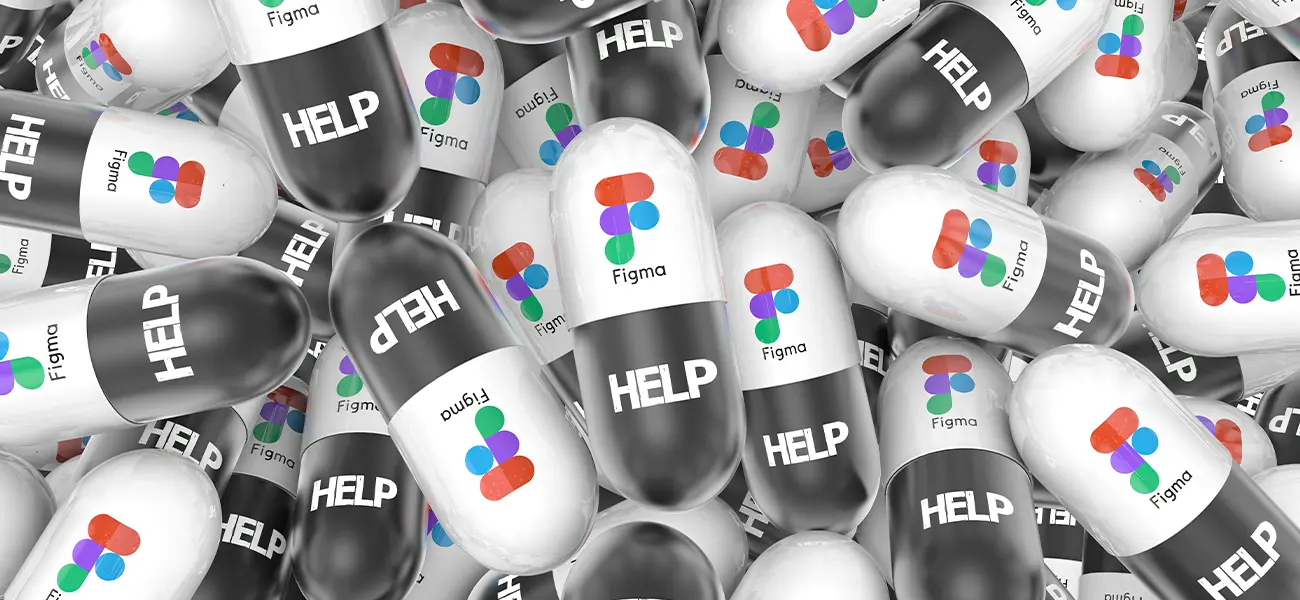 Figma “HELP” capsules symbolising how a website design agency uses Figma for real-time collaboration, clickable prototypes and efficient developer handoff in web design services.