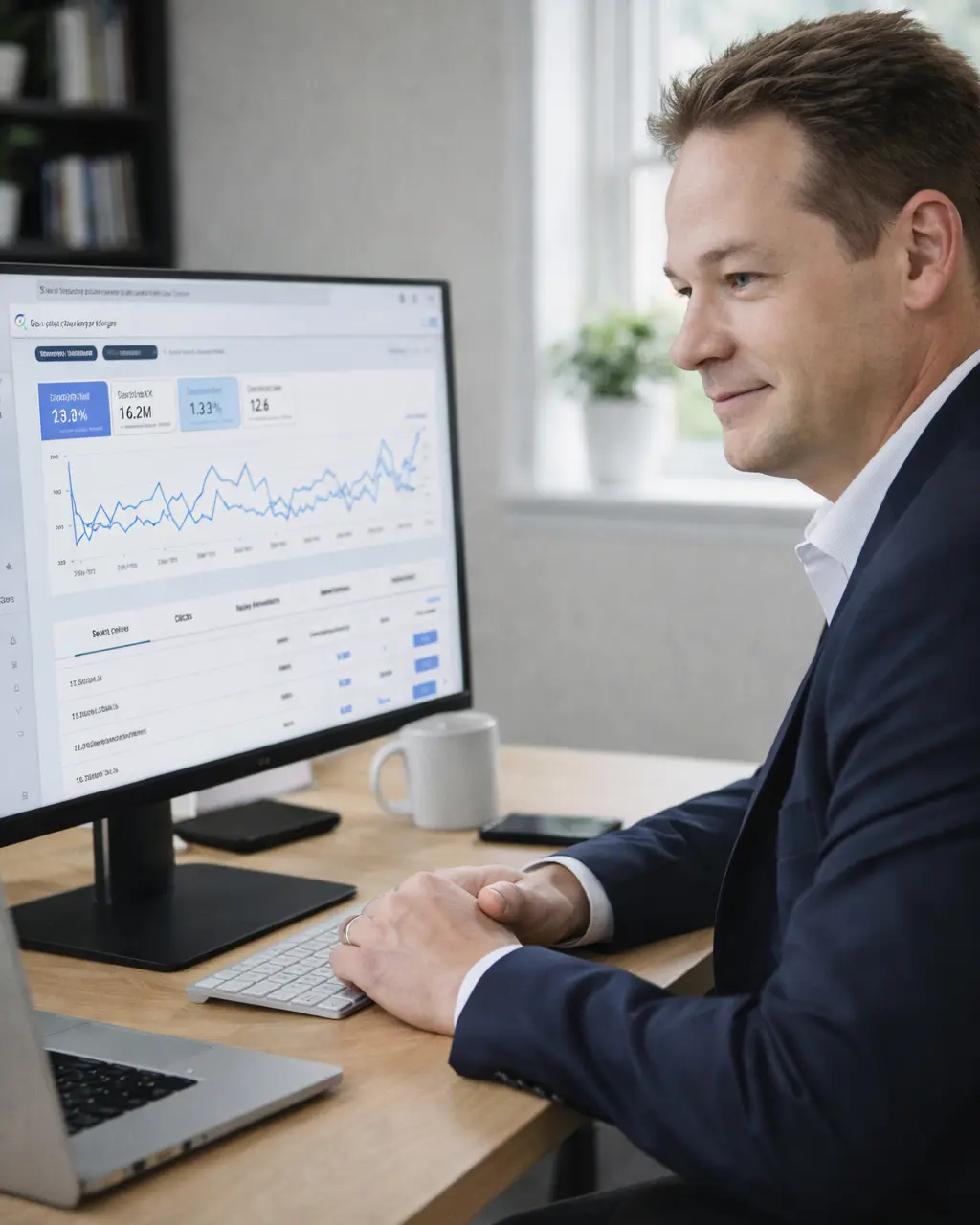 Gary Cottam analysing SEO performance and website traffic reports at Doublespark digital marketing agency.
