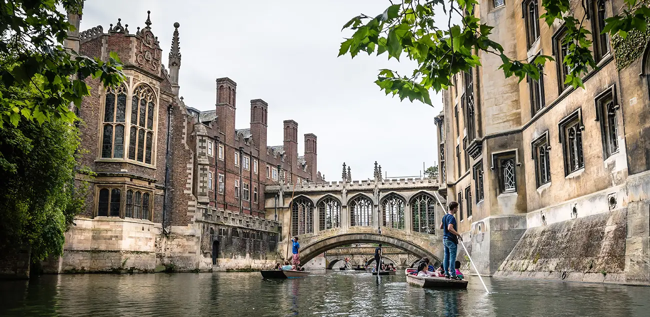Punting past Cambridge colleges near the Bridge of Sighs, reflecting Doublespark’s roots in Cambridgeshire.